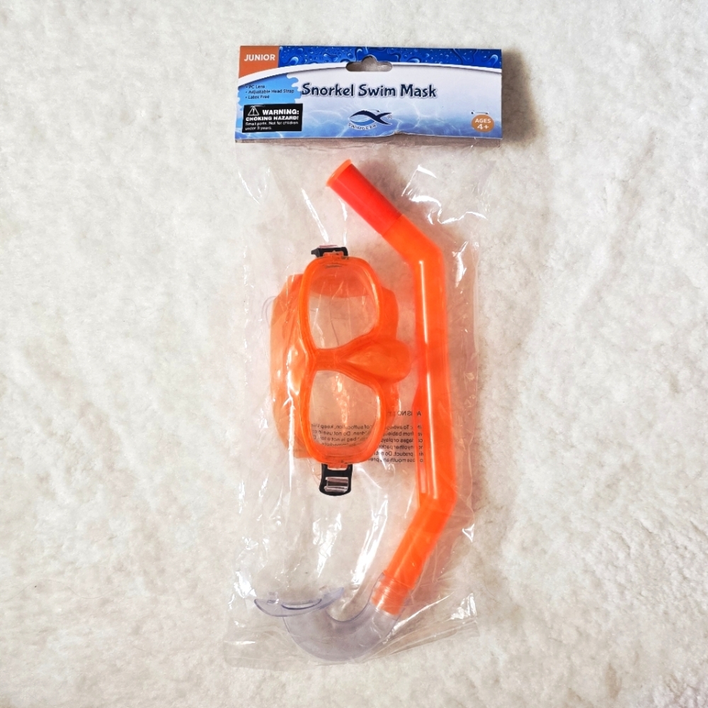 New Kids Goggles Mask and Snorkel Combo Snorkeling Set Neon Orange Swim Gear 4+